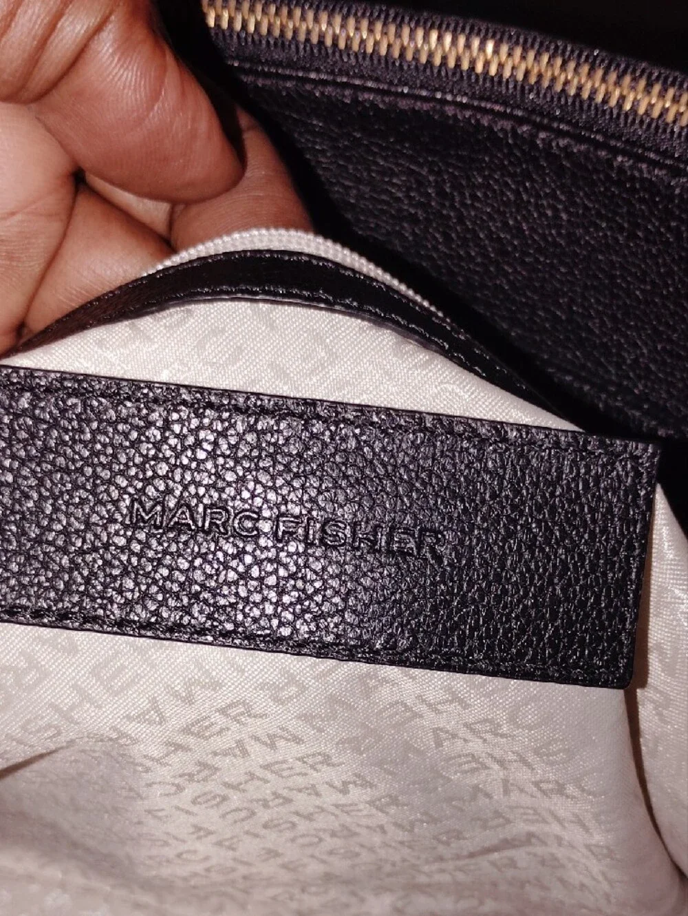 Marc Fisher,leather, Croc-Embossed Black Satchel with Gold Chain Accents